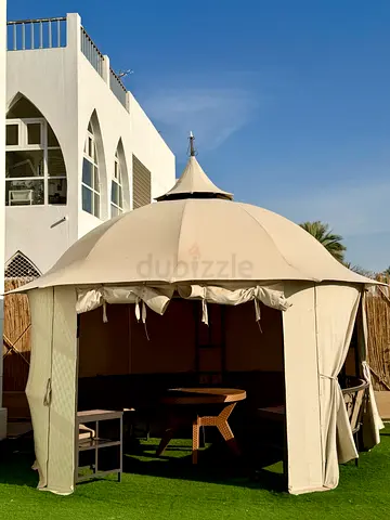 Outdoor Gazebo with Integrated Seating and Built-in Side Tables