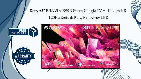 Sony 65 BRAVIA X90K Smart Google TV - 4K Ultra HD, 120Hz Refresh Rate, Full Array LED