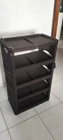 5-tier rattan-style plastic storage shelf / organizer (dark brown)