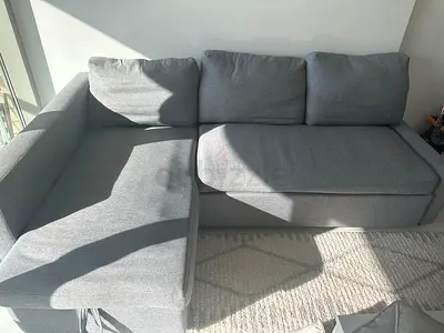 Grey L-shaped Fabric Sofa - Good Condition