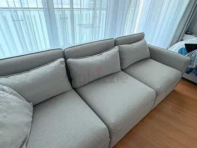 Comfortable 3-Seater Grey Fabric Sofa