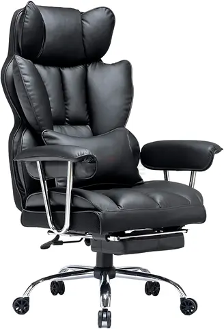 Efomao Big and Tall Ergonomic High-Back Black Leather Office/Study Chair with Footrest
