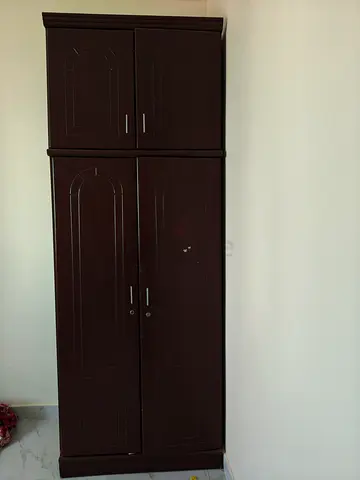 2 Tall dark wood wardrobe / cupboard - slim design and 1 shoes rack