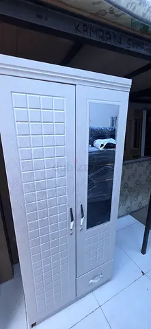 White 2-Door Wardrobe with Mirror — Good Condition