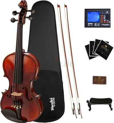 Mendini By Cecilio 44 Violin For Beginners, Black Solid Wood - Flamed Acoustic Violins Set with Case