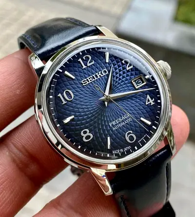 Seiko Presage Automatic Mens Watch - Blue Guilloché Dial, Leather Strap