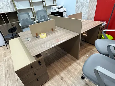Set of 2 Office Workstations with Storage and Chairs - Good Condition
