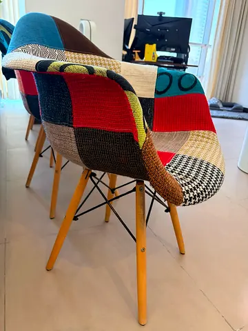 4 of Patchwork Fabric Accent Chairs with Wooden Legs