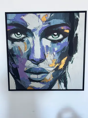Framed Abstract Portrait Painting in Purple and Gold - Ready to Hang