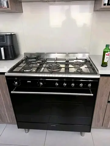 Black Smeg Italy 90×60 cm Top 5 Burner Gas Down Oven Electric Cooker Range