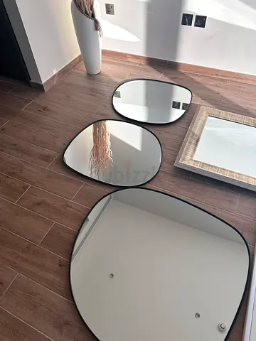 Set of 3 Decorative Wall Mirrors with Black Frames - Various Shapes