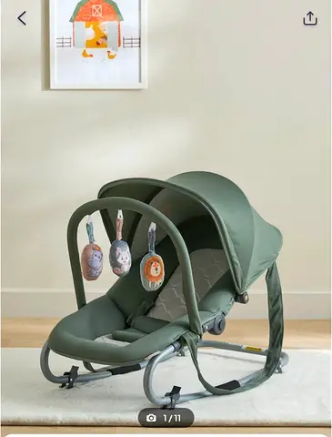 Foldable Baby Rocker/Seat with Toy Bar and Canopy - Green
