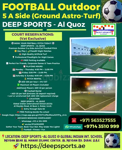 Football 5-a-Side Pitch Rental in Al Quoz | Floodlit Night  Day Play