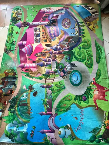Large colorful kids play mat with castle and park scene - good condition