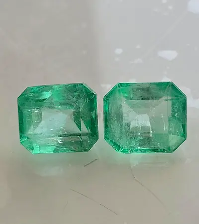 Pair of Natural Emerald Cut Green Gemstones - Untreated Look