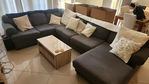 Large L-shaped Sectional Sofa with Chaise - Dark Grey