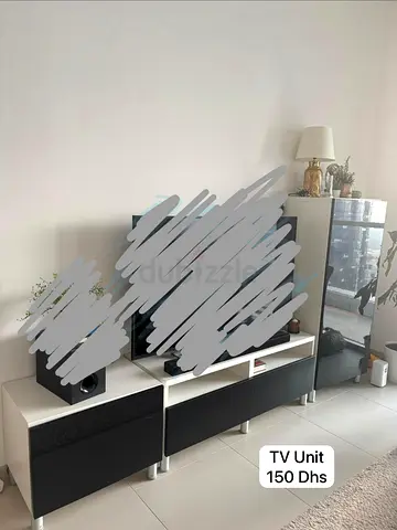 Modern Low TV Unit with Storage - Black White