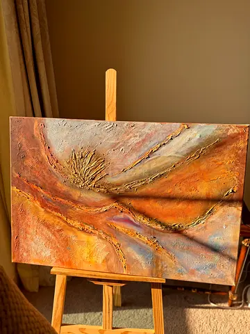 Original Textured Abstract Mixed-Media Canvas Painting on Easel