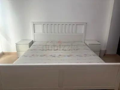 White Wooden Double Bed with Two Matching Nightstands and Bed matress