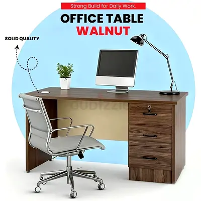 Sturdy Walnut Office Desk with 3 Storage Drawers