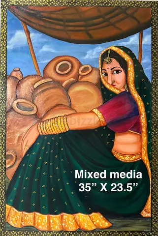 Handmade mixed media oil painting