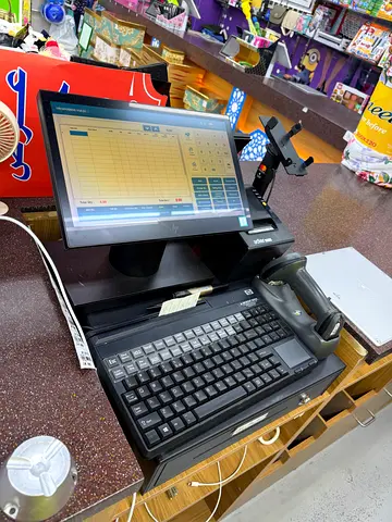 Used Point of Sale (POS) Touchscreen Terminal with Keyboard and Barcode Scannerit cost almost 4.2k