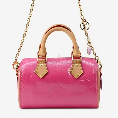 Authentic Louis Vuitton Lvremix Collection Nano Speedy Neon Pink Monogram Vernis Leather