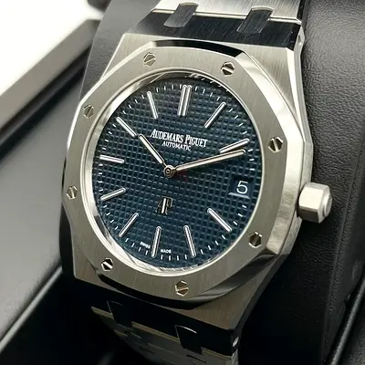 Mastercopy of Audemars Piguet Royal Oak Automatic Stainless Steel Watch, Blue Tapisserie Dial