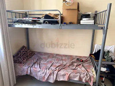 Metal Bunk Bed Frame with Single Top, Used — Silver