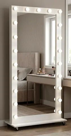 Custom Hollywood Vanity Mirror with Bulb Lighting | White