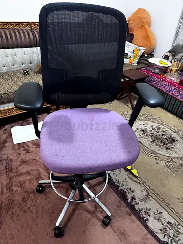 Adjustable Mesh Back Office Chair with Purple Seat — Good Used Condition