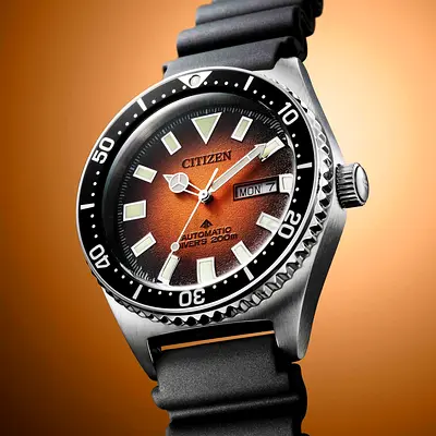 Citizen Automatic Diver 200m Watch - Brown Gradient Dial, Rubber Strap