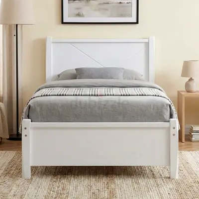 Flat panel white MDF twin bed