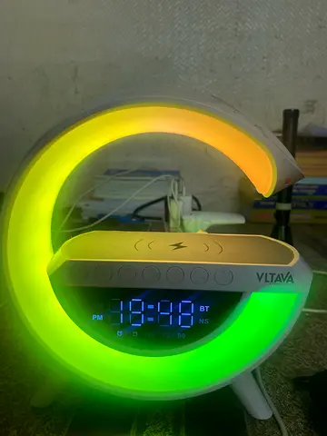 VITAVA Crescent LED Alarm Clock with Colorful Night Light and Bluetooth and FM radio and wless/charg