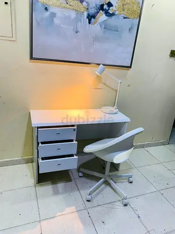 White Desk with 3 Drawers and Matching Swivel Chair - delivery free