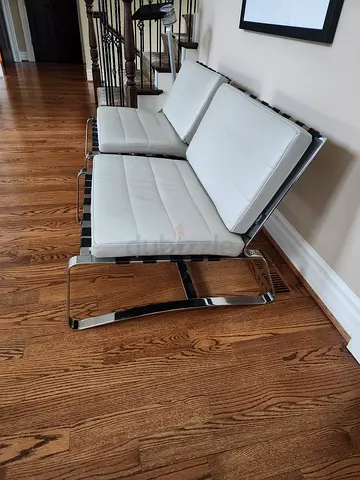 Minotti Italy Leather Chairs with Chrome base pair