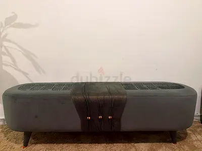 Grey Upholstered Bench / Ottoman with Wooden Legs