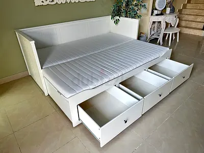 Ikea White Wooden Daybed with 3 Under-bed Drawers and Mattress, 80cm x 200cm