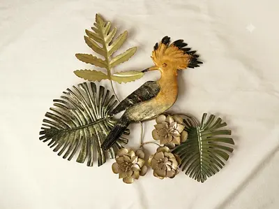 Metal Wall Art hoopoe bird with Tropical Leaves and Flowers