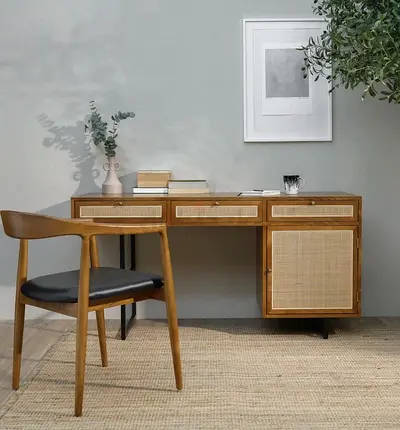 Wooden Desk with Drawers and Storage Cabinet - RRP 2,219 (Home Centre)