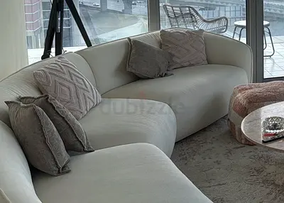 Curved Cream Sectional Sofa — Modern  Corner Couch for SALE