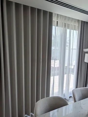4 Pairs of Floor-to-Ceiling Grey Curtains with Sheer Liners, Excellent Condition.