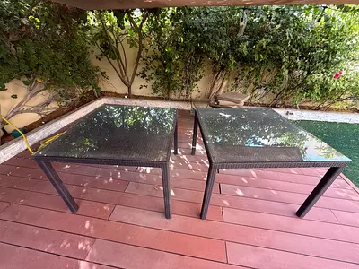 Kettal - Set of 2 outdoor rattan glass-top side tables - good condition