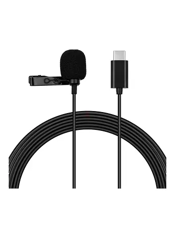 USB-C Clip-on Lavalier Microphone with Foam Windscreen (Black)