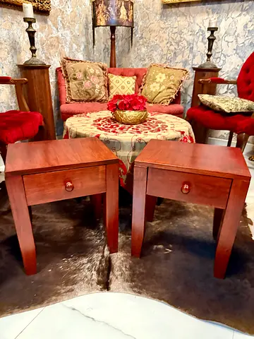 Pair of Solid Wood Bedside Nightstands with Single Drawer