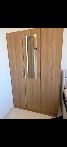 3-door Wooden Wardrobe with Mirror - Good Condition