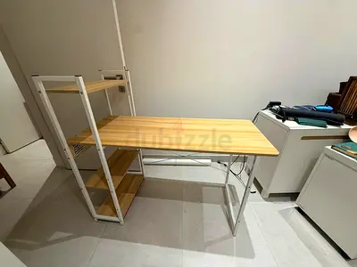 Minimalist desk with shelving