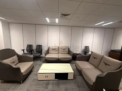 Gray-beige  Leather Sofa Set with Matching Armchairs and Coffee Table - Good Condition