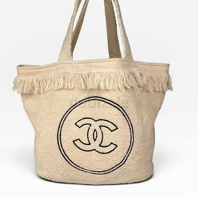 Authentic CHANEL BEACH BAG IN CREAM TOWELLING