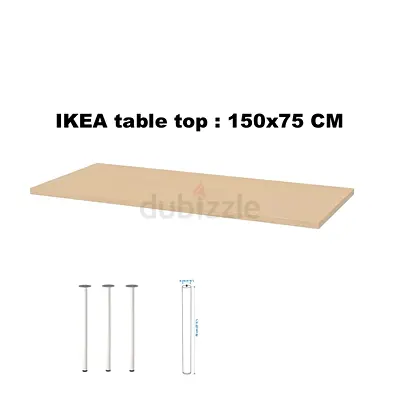 IKEA table top 150 x 75 cm with 4 metal legs - beech finish
